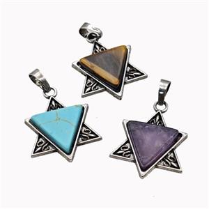 Alloy David Star Pendant Pave Gemstone Antique Silver Mixed, approx 25mm [GM23284]
