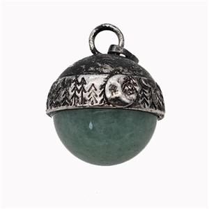 Natural Green Aventurine Sphere Pendant Alloy Antique Silver, approx 18mm [GM23288]