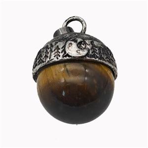 Natural Tiger Eye Stone Sphere Pendant Alloy Antique Silver, approx 18mm [GM23289]