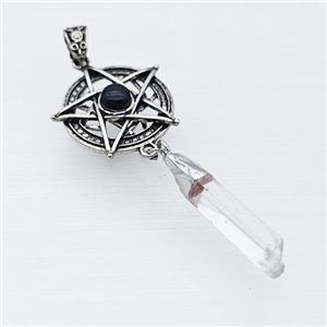 Alloy Star Pendant Pave Black Obsidian With Crystal Quartz Stick Antique Silver, approx 8-38mm, 30mm [GM23293]
