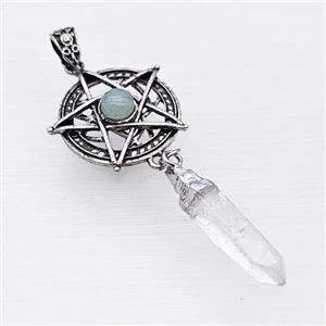 Alloy Star Pendant Pave Aventurine With Crystal Quartz Stick Antique Silver, approx 8-38mm, 30mm [GM23294]