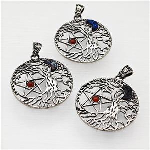 Alloy Tree Of Life Pendant Pave Druzy Moon Red Agate Star Antique Silver Mixed, approx 40mm [GM23305]