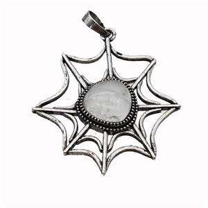 Alloy Spiderweb Pendant Pave Clear Quartz Antique Silver, approx 12mm, 40-45mm [GM23306]