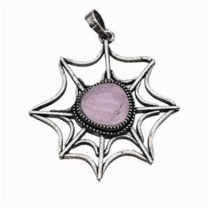 Alloy Spiderweb Pendant Pave Rose Quartz Antique Silver, approx 12mm, 40-45mm [GM23307]