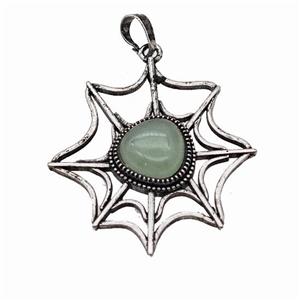 Alloy Spiderweb Pendant Pave Green Aventurine Antique Silver, approx 12mm, 40-45mm [GM23309]