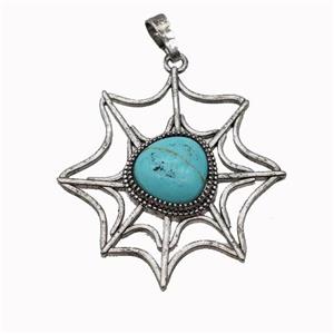 Alloy Spiderweb Pendant Pave Teal Turquoise Antique Silver, approx 12mm, 40-45mm [GM23310]