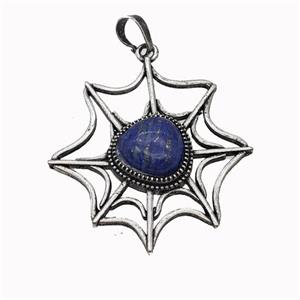 Alloy Spiderweb Pendant Pave Blue Lapis Lazuli Antique Silver, approx 12mm, 40-45mm [GM23312]