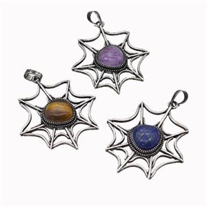 Alloy Cobweb Pendant Pave Gemstone Halloween Spiderweb Antique Silver Mixed, approx 12mm, 40-45mm [GM23314]