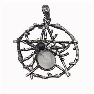 Alloy Spider Pendant Pave Clear Quartz Antique Silver, approx 35-40mm [GM23315]