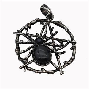 Alloy Spider Pendant Pave Black Obsidian Antique Silver, approx 35-40mm [GM23317]