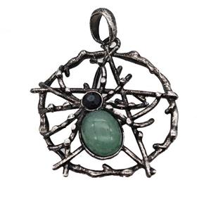 Alloy Spider Pendant Pave Green Aventurine Antique Silver, approx 35-40mm [GM23318]