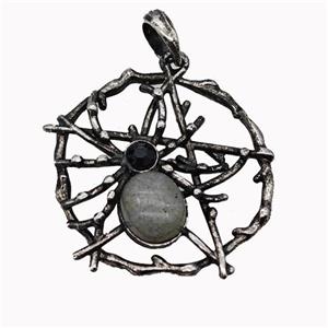 Alloy Spider Pendant Pave Labradorite Antique Silver, approx 35-40mm [GM23319]