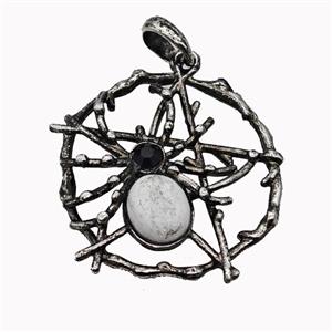 Alloy Spider Pendant Pave White Howlite Antique Silver, approx 35-40mm [GM23320]
