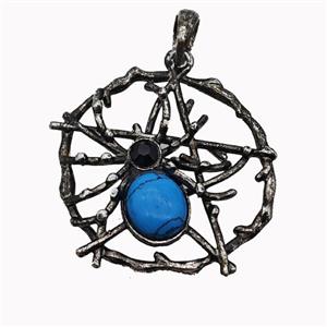 Alloy Spider Pendant Pave Blue Howlite Antique Silver, approx 35-40mm [GM23321]