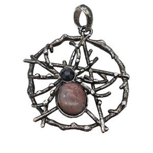 Alloy Spider Pendant Pave Strawberry Quartz Antique Silver, approx 35-40mm [GM23322]