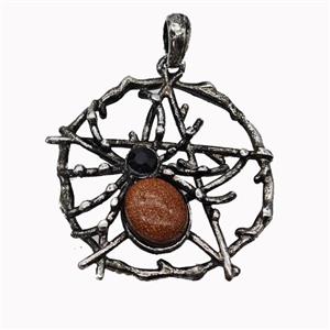 Alloy Spider Pendant Pave Golden Sandstone Antique Silver, approx 35-40mm [GM23323]