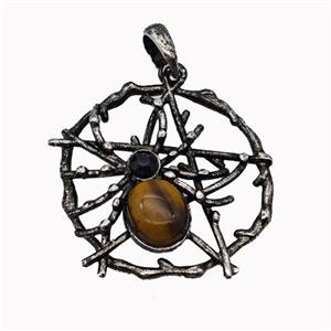 Alloy Spider Pendant Pave Tiger Eye Stone Antique Silver, approx 35-40mm [GM23325]