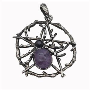 Alloy Spider Pendant Pave Purple Amethyst Antique Silver, approx 35-40mm [GM23326]