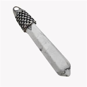 Natural White Howlite Turquoise Prism Pendant Alloy Antique Silver, approx 11-60mm [GM23333]