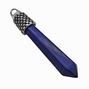 Natural Lapis Lazuli Prism Pendant Dye Alloy Antique Silver, approx 11-60mm [GM23336]