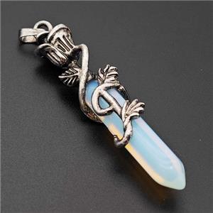White Opalite Prism Pendant Alloy Bine Antique Silver, approx 8-40mm, 55mm [GM23340]