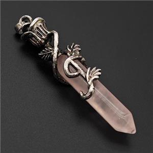 Natural Pink Rose Quartz Prism Pendant Alloy Bine Antique Silver, approx 8-40mm, 55mm [GM23341]