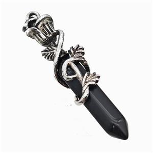 Natural Black Obsidian Prism Pendant Alloy Bine Antique Silver, approx 8-40mm, 55mm [GM23342]