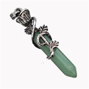 Natural Green Aventurine Prism Pendant Alloy Bine Antique Silver, approx 8-40mm, 55mm [GM23343]