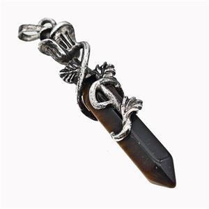 Natural Tiger Eye Stone Prism Pendant Alloy Bine Antique Silver, approx 8-40mm, 55mm [GM23344]