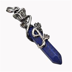 Natural Blue Lapis Lazuli Prism Pendant Dye Alloy Bine Antique Silver, approx 8-40mm, 55mm [GM23345]