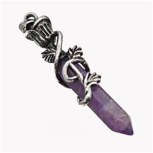 Natural Purple Amethyst Prism Pendant Alloy Bine Antique Silver, approx 8-40mm, 55mm [GM23347]