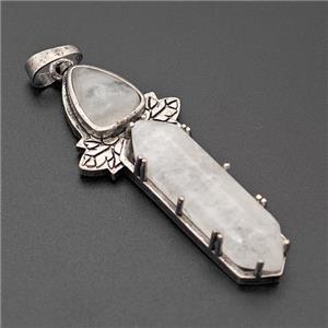 Natural Clear Quartz Prism Pendant Alloy Leaf Antique Silver, approx 8-33mm, 48mm [GM23349]