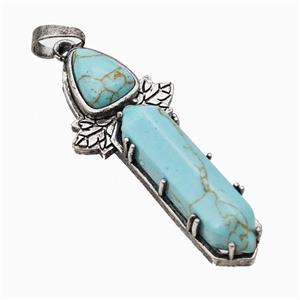Blue Howlite Prism Pendant Alloy Leaf Antique Silver, approx 8-33mm, 48mm [GM23353]