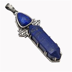 Natural Blue Lapis Lazuli Prism Pendant Dye Alloy Leaf Antique Silver, approx 8-33mm, 48mm [GM23355]