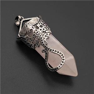 Natural Rose Quartz Prism Pendant With Alloy Peterosaur Antique Silver, approx 16-40mm [GM23359]
