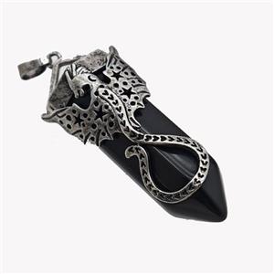 Natural Black Obsidian Prism Pendant With Alloy Peterosaur Antique Silver, approx 16-40mm [GM23360]