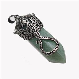 Natural Green Aventurine Prism Pendant With Alloy Peterosaur Antique Silver, approx 16-40mm [GM23361]