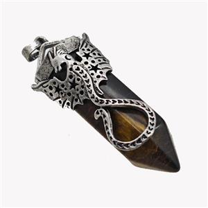 Natural Tiger Eye Stone Prism Pendant With Alloy Peterosaur Antique Silver, approx 16-40mm [GM23362]
