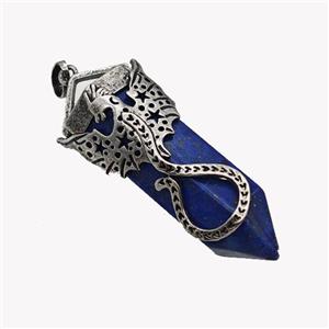 Natural Lapis Lazuli Prism Pendant Blue Dye With Alloy Peterosaur Antique Silver, approx 16-40mm [GM23363]