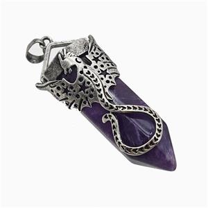 Natural Purple Amethyst Prism Pendant With Alloy Peterosaur Antique Silver, approx 16-40mm [GM23364]