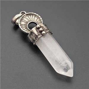 Natural Clear Quartz Prism Pendant Alloy Antique Silver, approx 16-60mm [GM23366]