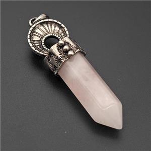 Natural Rose Quartz Prism Pendant Alloy Antique Silver, approx 16-60mm [GM23367]