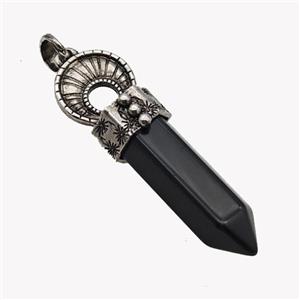 Natural Black Obsidian Prism Pendant Alloy Antique Silver, approx 16-60mm [GM23368]