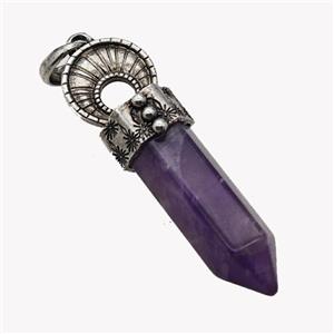 Natural Purple Amethyst Prism Pendant Alloy Antique Silver, approx 16-60mm [GM23373]