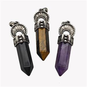 Natural Gemstone Prism Pendant Alloy Antique Silver Mixed, approx 16-60mm [GM23374]