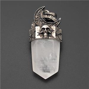 Natural Clear Quartz Prism Pendant Alloy Moon Skull Antique Silver, approx 18-45mm [GM23375]