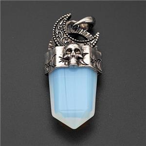 Natural Opalite Prism Pendant Alloy Moon Skull Antique Silver, approx 18-45mm [GM23376]