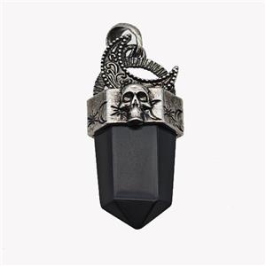 Natural Black Obsidian Prism Pendant Alloy Moon Skull Antique Silver, approx 18-45mm [GM23378]