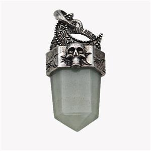 Natural Green Aventurine Prism Pendant Alloy Moon Skull Antique Silver, approx 18-45mm [GM23379]