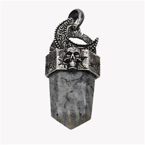 Natural Labradorite Prism Pendant Alloy Moon Skull Antique Silver, approx 18-45mm [GM23380]